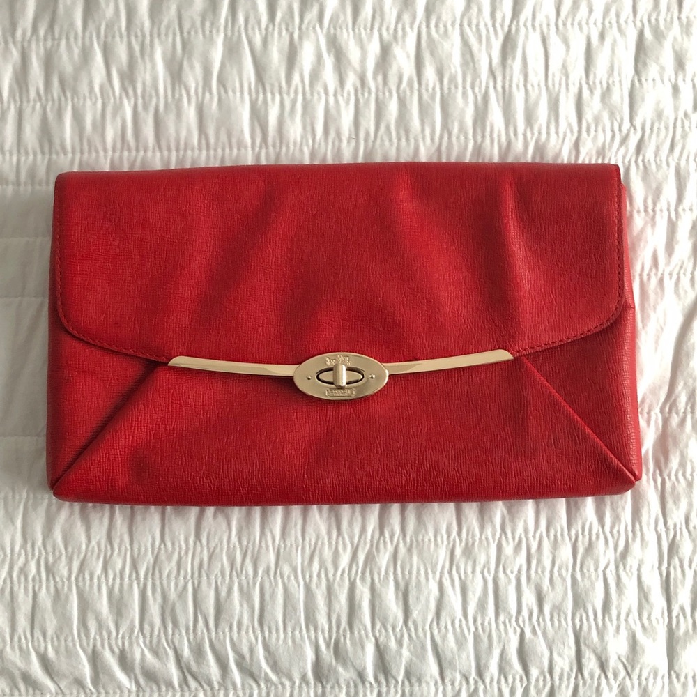 Coach Red Clutch with adjustable chain